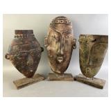 Vintage Hand Made Tribal Masks On Metal Stands