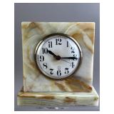 Art Deco Banded Marble Brass Bezel Clock