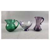 Caithness Glass Bowl and Crackled Glass Pitchers