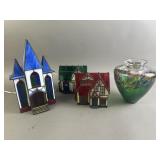 Signed Kitros Art Glass Vase & Stained Glass Items