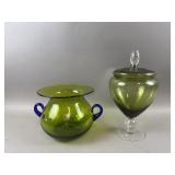 MCM Blenko Olive Empoli Apothecary Jar & Vase