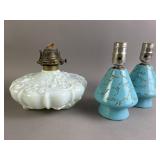 Antique Milk Glass Oil Lamp & MCM Glass Lamps