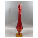 1960s MCM Tall Optic Swung Vase, Orange Amberina