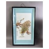 Vtg Framed Peacock Shell Wall Art Piece