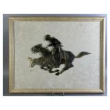 Rare Mixed Media Artwork Western Action Scene