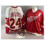 Vtg Signed Chris Chelios Red Wings Jersey & More