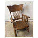 Antique Tiger Oak Pressed Back Rocking Chair