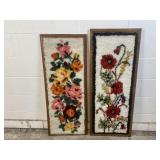 2 Vintage  Floral Latch Hook Wall Hangings