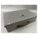 Vtg. Metco Metal Lockbox With Key & Leather Handle