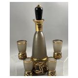 Vtg MCM Bohemian Smoke-gray Frosted Decanter Set