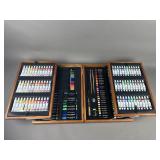 Wooden Case Full Of Watercolor Paints & More