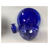 Vtg Blue Glassware including Vase, Bowl & More