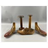 Vtg Wooden Cobblerï¿½s Shoes & Wooden Spools
