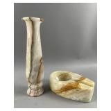 Vtg Hand-carved Polished Onyx Marble Bud Vase/More