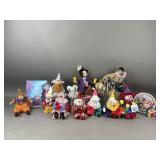 Vtg Porcelain and Plush Clown Dolls and More