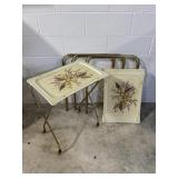 MCM Vintage Lavada Floral Tv Trays W/ Brass Stands