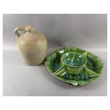 Vtg Green Serving Set & Stoneware Jug