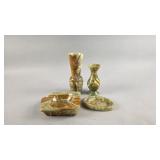 Green Onyx Vases, Soap Dish, and Ash Tray