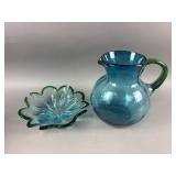 Vtg MCM Turquoise Glass Art Set