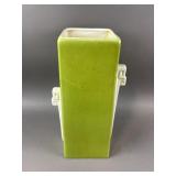 Vtg Ceramic Green & White Vase