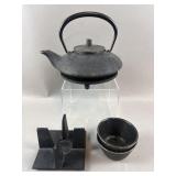 Vtg Cast Iron Teapot Set