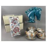 MCM Horse Bust, Atq. Lusterware & Paper Lanterns