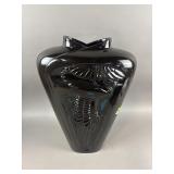 Haeger Art Pottery Black Vase With Crane