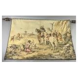 Atq. French Jacquard Tapestry W/ Wooden Dowel