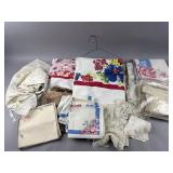 Various Vtg Tablecloths, Scrap Fabric & More