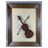 MCM Framed 3D Violin/Bow Mounted Over Grasscloth