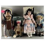 Four Porcelain Dolls, Native American & Victorian