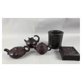 Chineese Teapots, Brush Pot, and Stone Stamps