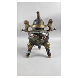 Chinese Cloisonnï¿½ & Bronze Tripod Incense Burner