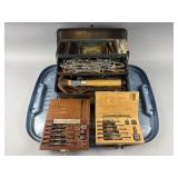 Vtg Metal Tool Box Filled With Various Tools