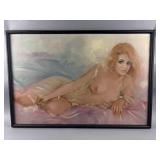 Signed Nude Vtg Pin-Up Oil Painting