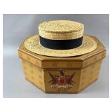 Vtg Knox Flat Topped Stiff Straw Boater Hat