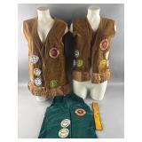 Vtg YMCA Y-Indian Guides Velvet Vests