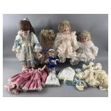 Vtg Porcelain & Cloth Dolls With Accessories