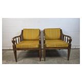 Vintage Cane Panel Wood-Framed Lounge Chairs