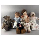 Vtg Porcelain Doll, Beanie Baby, & More