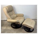 Cream/Off White Leather Swivel Recliner & Ottoman