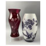 Vtg Teleflora "Rubies & Roses" Art Glass Vase/More