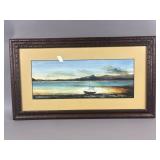 Framed Watercolor Of A Sailboat Lake Scene