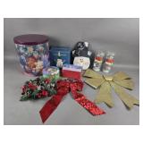 Vintage Christmas Tins, Bows, and More