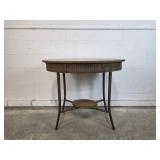 Wicker and Oak Top Accent Table