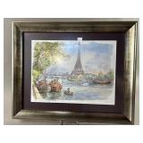 Sgd. Original Watercolor Eiffel Tower Seine River