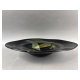 Dark, Shallow Art Glass Decorative Bowl