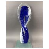Blue & White Infinity Loop Art Glass Sculpture