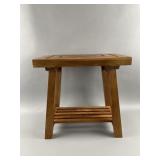 Slatted Teak Wood 2-Tier Bath Bench/Accent Table