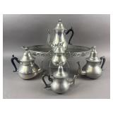 Vtg Mid Century Pewter Coffee & Tea Service Set